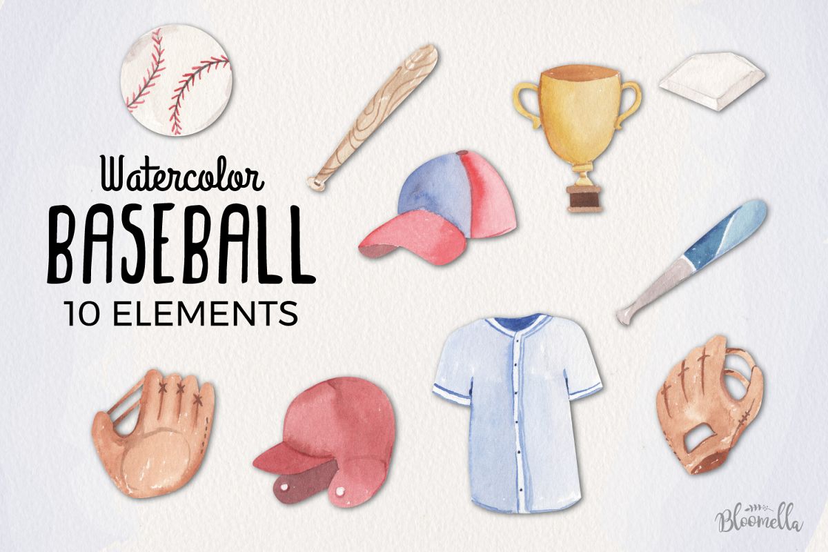 Watercolor Baseball Elements example image 1