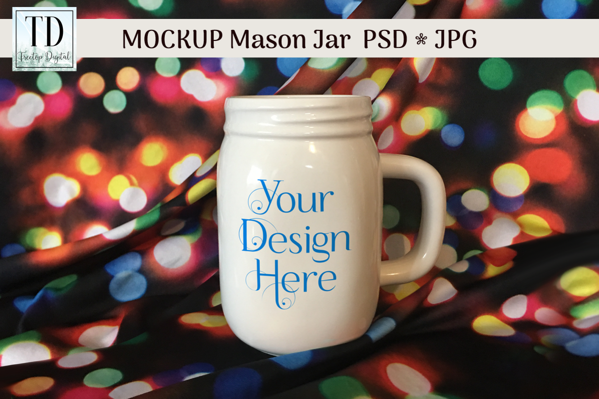 Mason Jar Mug Christmas Mockup, PSD Smart Object & JPG example image 1