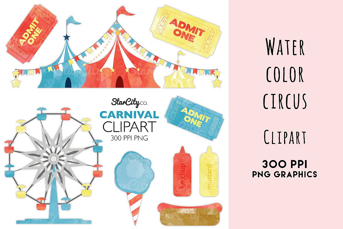 Carnival clipart, Big Top Circus, hot dog, ferris wheel example image 1