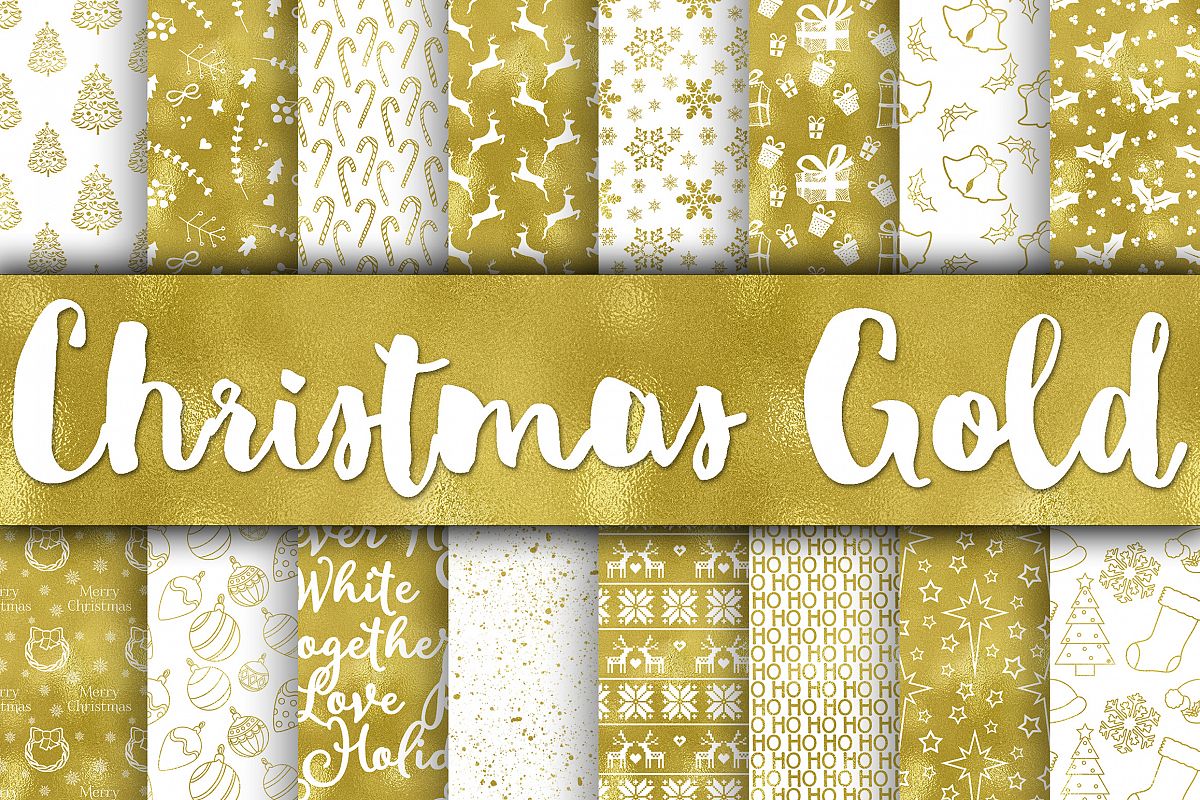 Christmas Gold Digital Papers example image 1