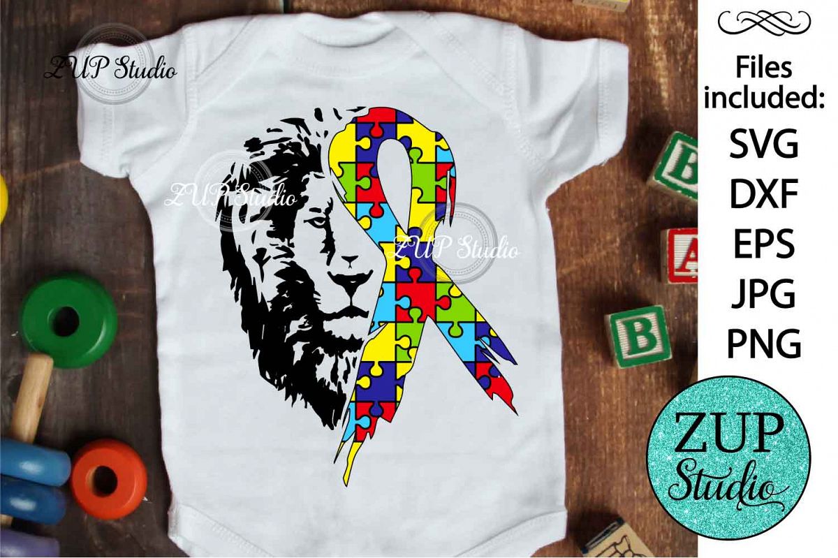 Lion with Autism Ribbon svg design 463 example image 1