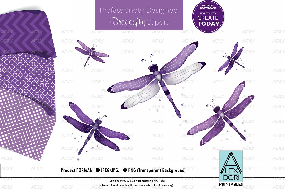 Purple Dragonfly PNG, Clipart Set example image 1