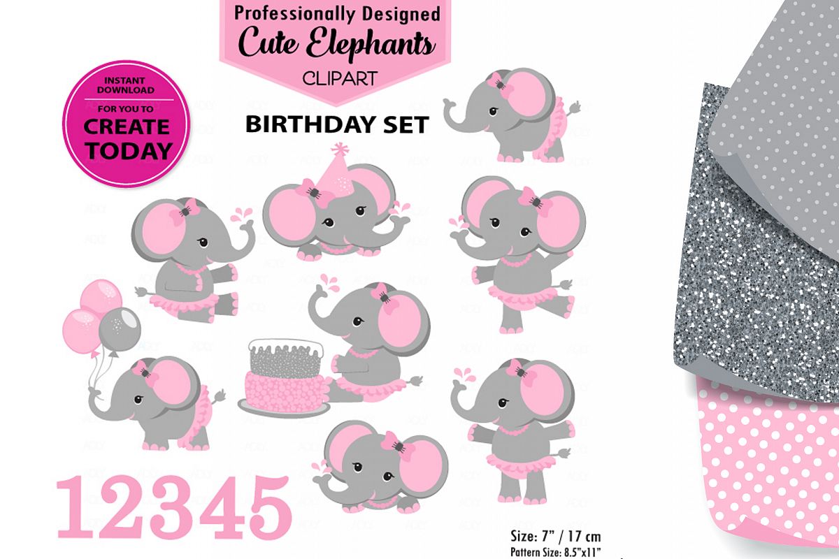 Pink Cute Baby Flower Birthday Cake Elephant. example image 1