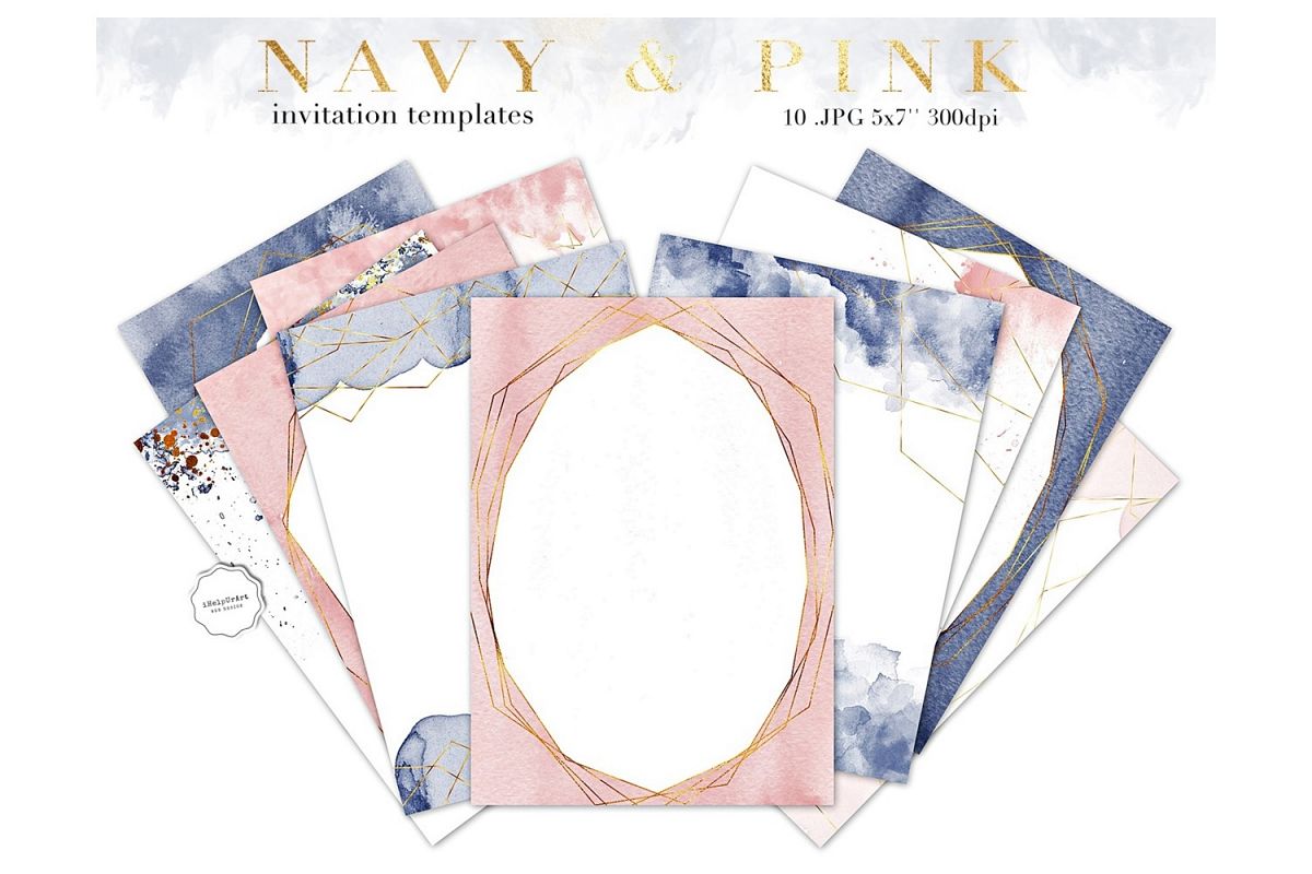 Navy Blue and Pink Invitation Templates example image 1
