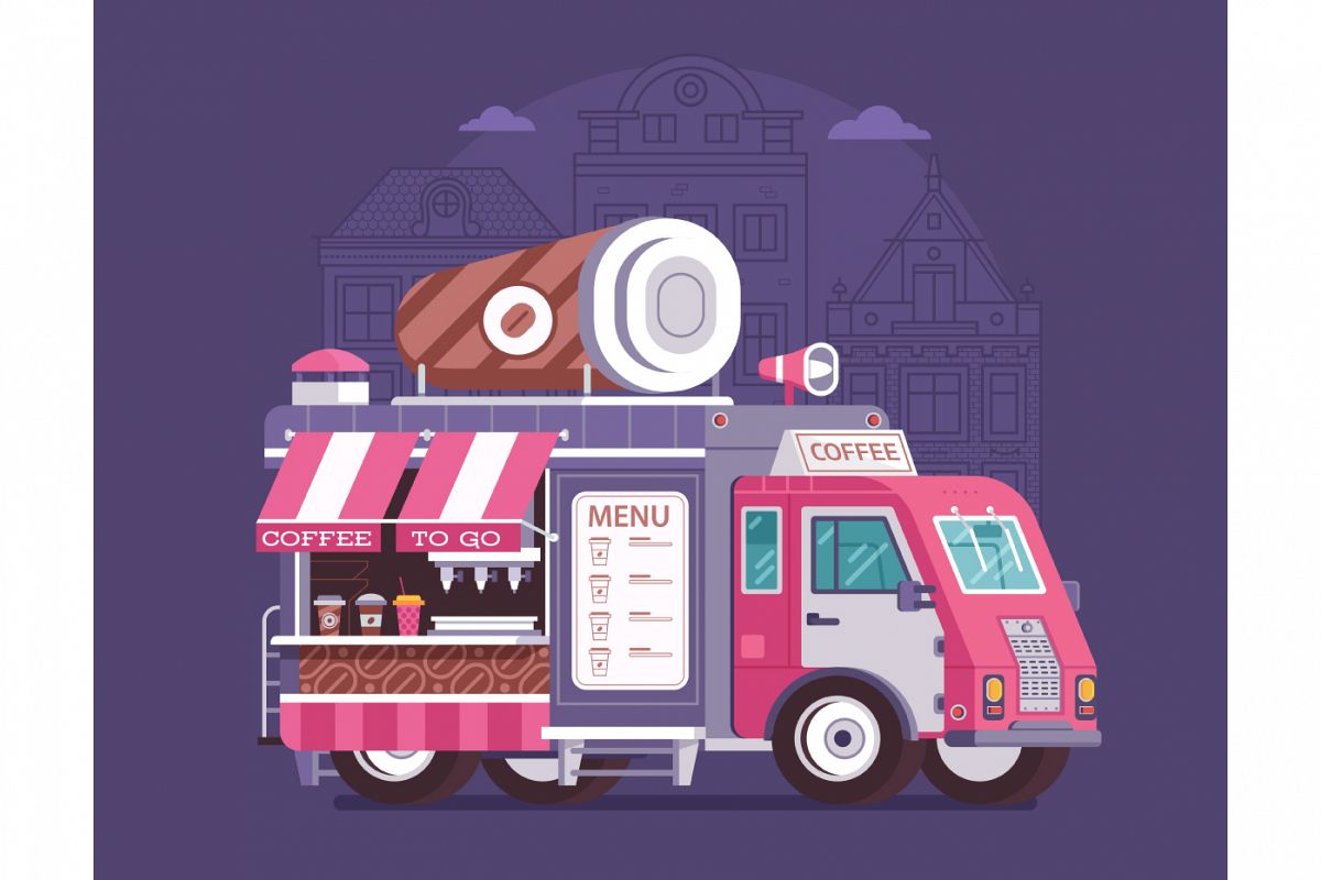 Street Coffee Van on City Background example image 1