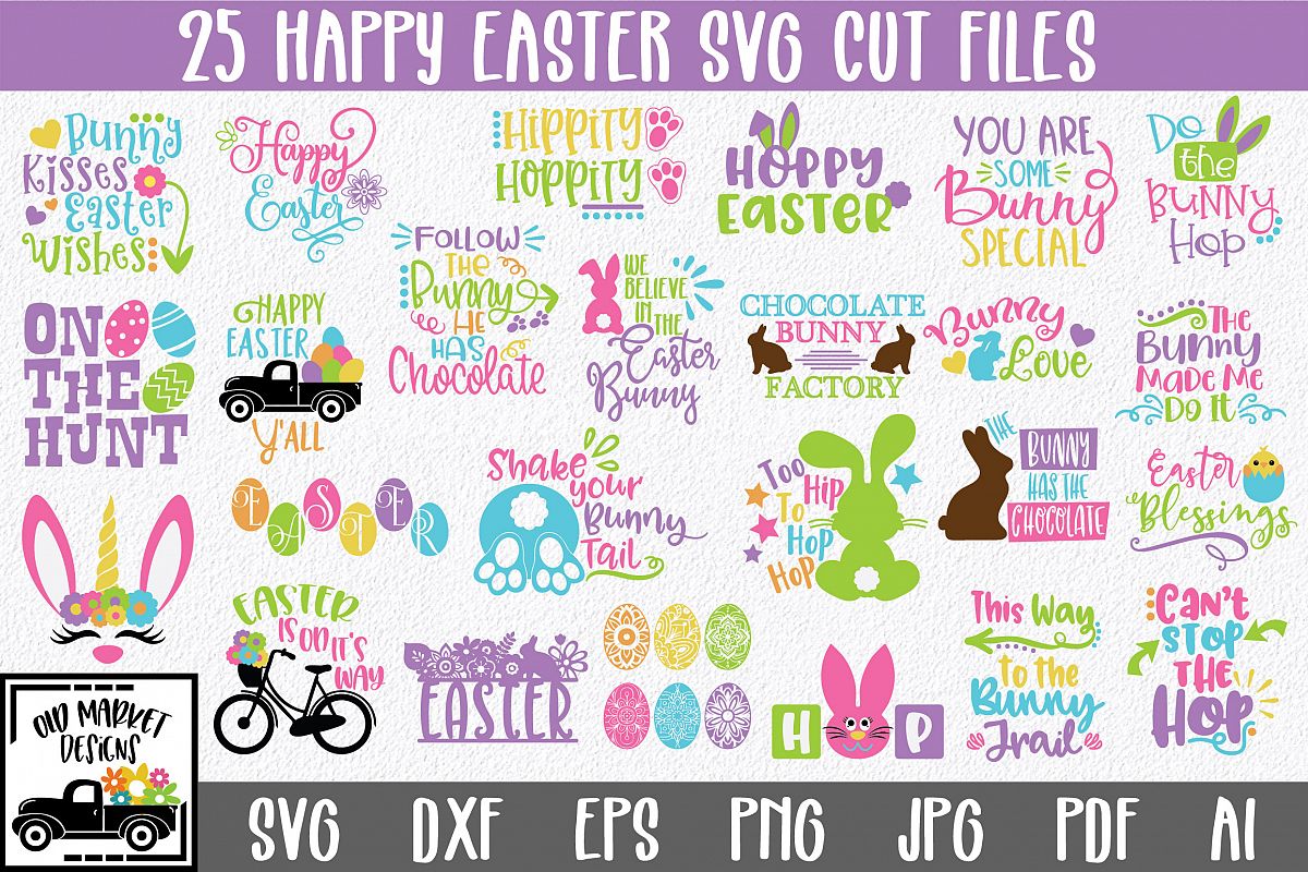 Easter SVG Bundle with 25 SVG Cut Files DXF EPS PNG AI JPG example image 1