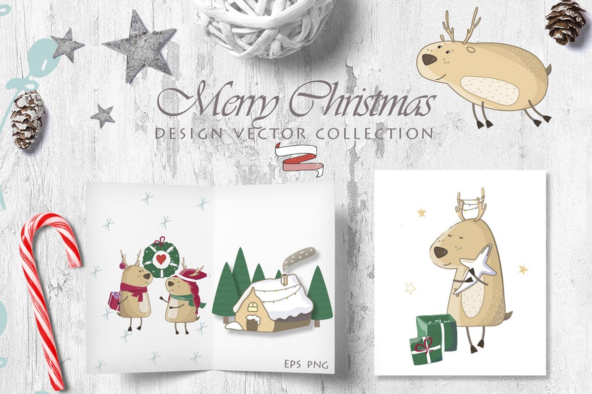 Little Christmas Cute Deer's Set example image 1