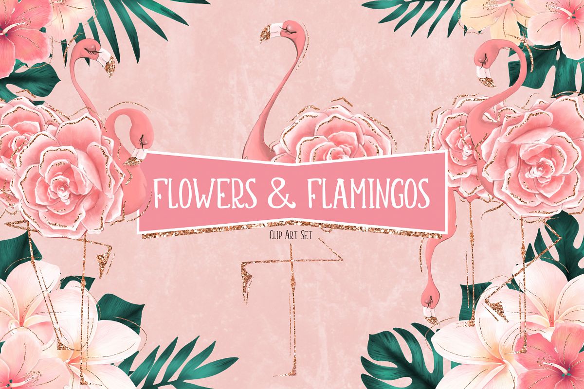 Tropical Flowers & Flamingos example image 1