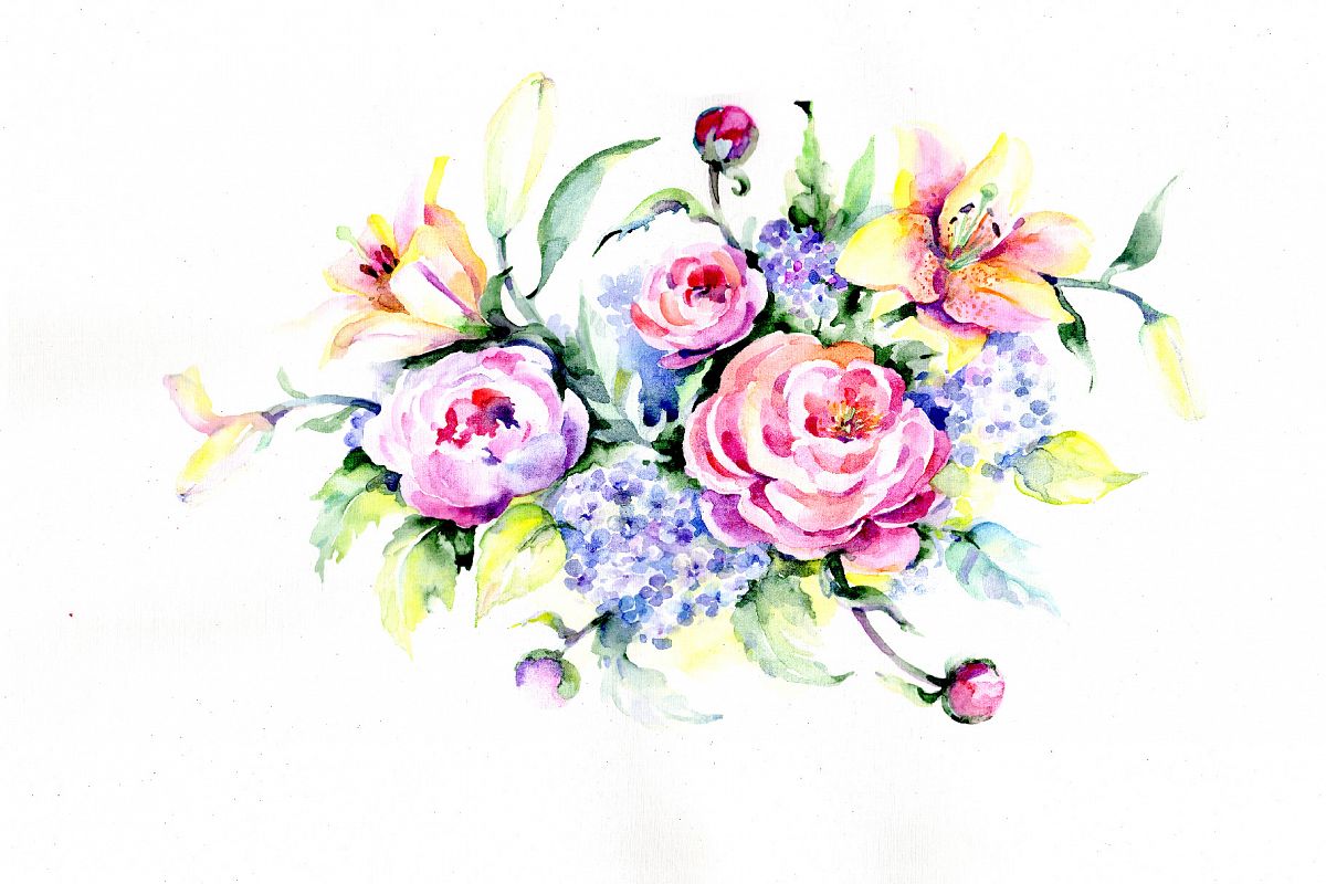 Download Holiday bouquet flowers PNG watercolor set