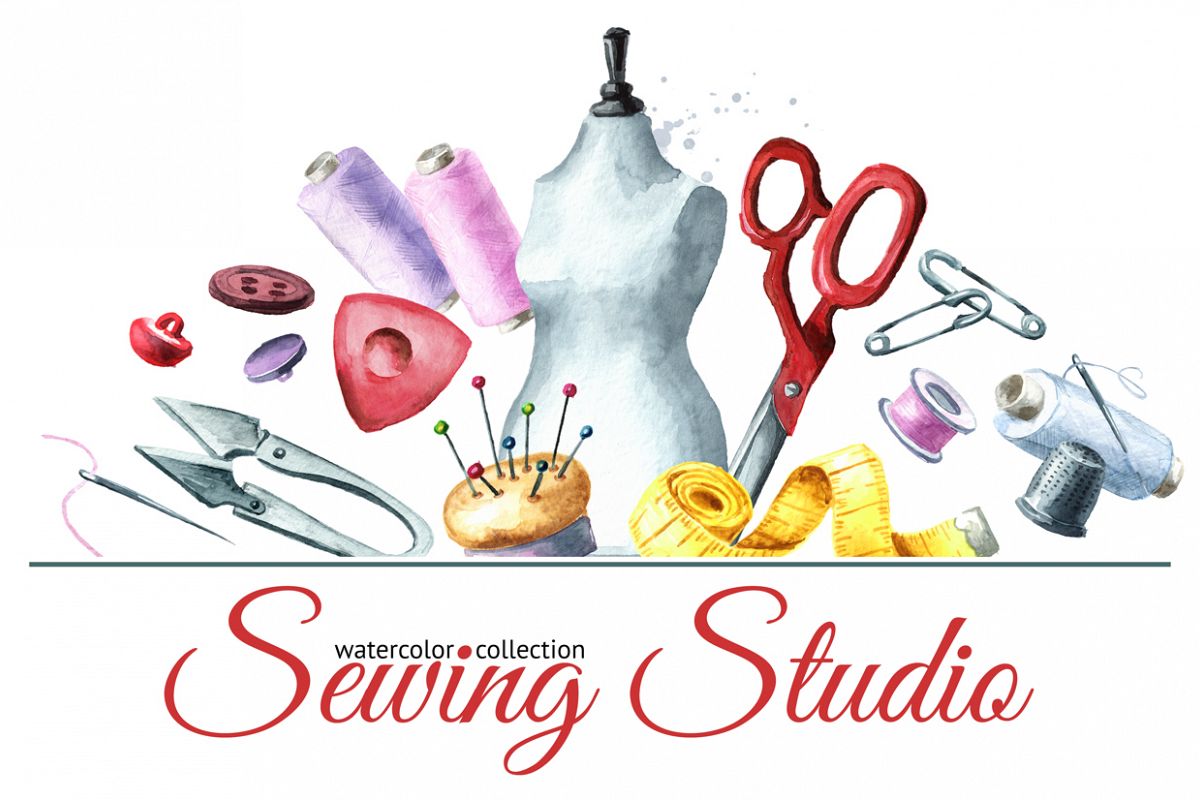 Sewing studio. Watercolor collection example image 1