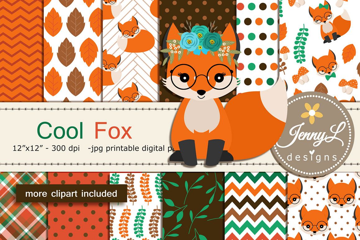 Woodland Fox Digital Papers and Clipart example image 1