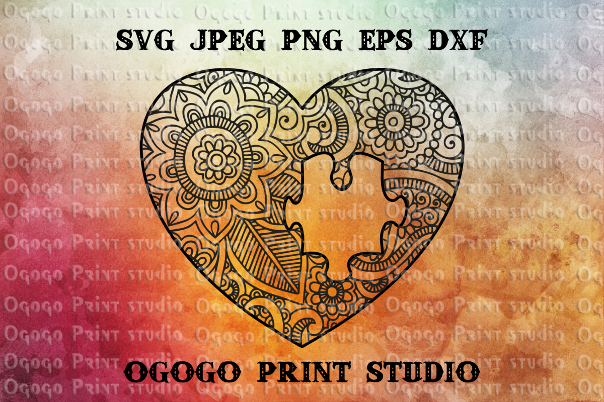 Heart SVG, Autism Awareness svg, Zentangle SVG, Puzzle svg example image 1