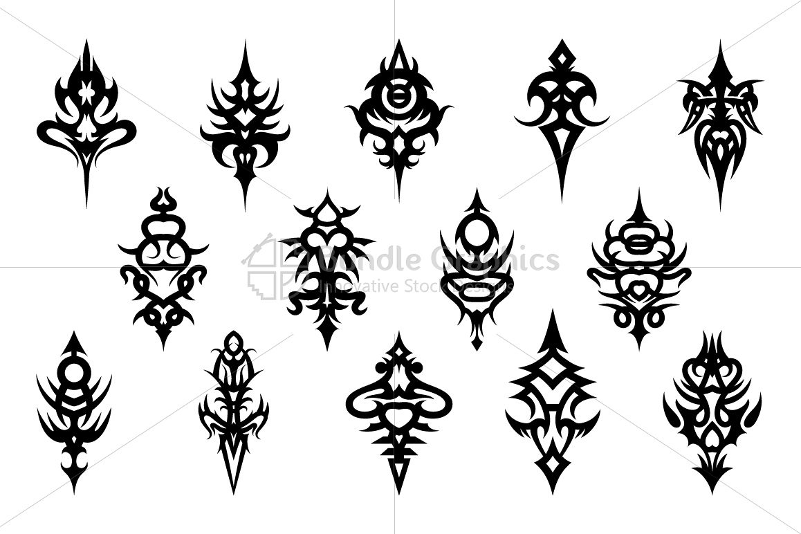 Tribal Symmetrical Black Vector Design Set example image 1