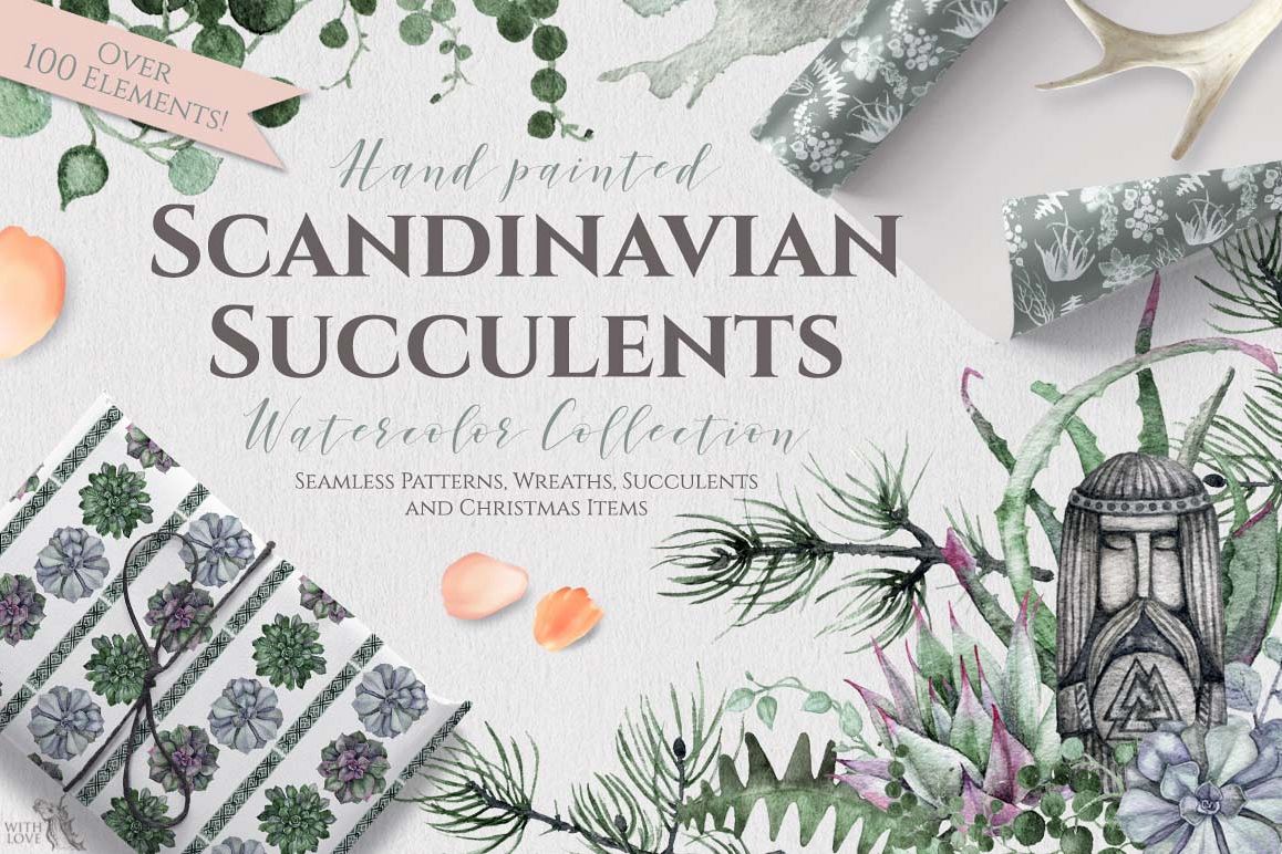 Watercolor Scandinavian Succulents example image 1