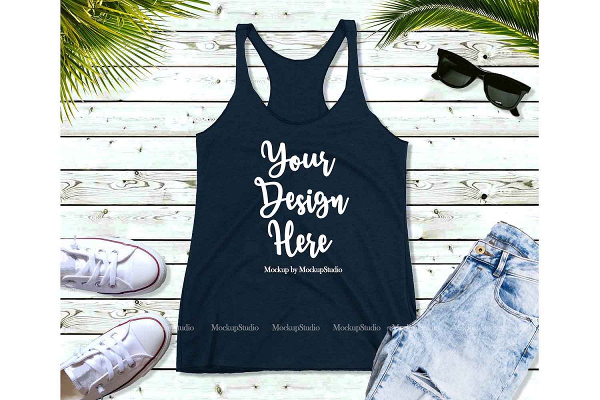 Indigo Tank Top Mockup, Racerback Tank Top Mock Up Flat Lay example image 1