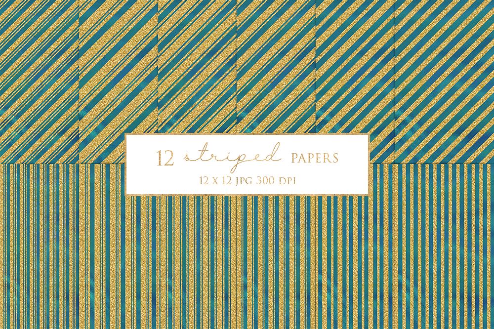 12 Gold Striped Digital Paper Pack example image 1