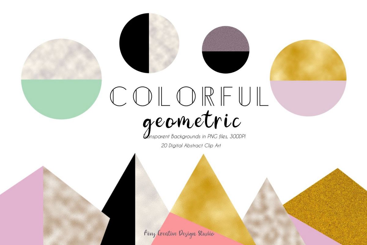 Colorful Geometric Element Mountain Abstract Clip Art Set example image 1