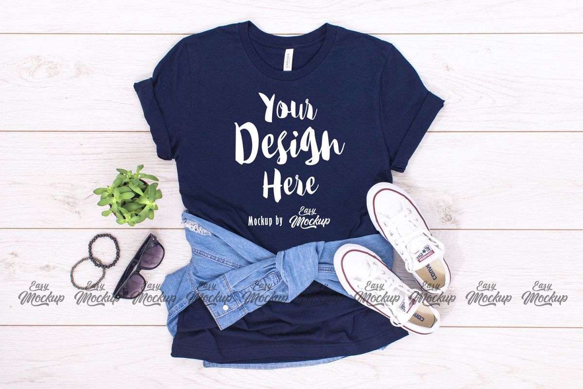 Navy Bella Canvas 3001 T Shirt Mockup example image 1