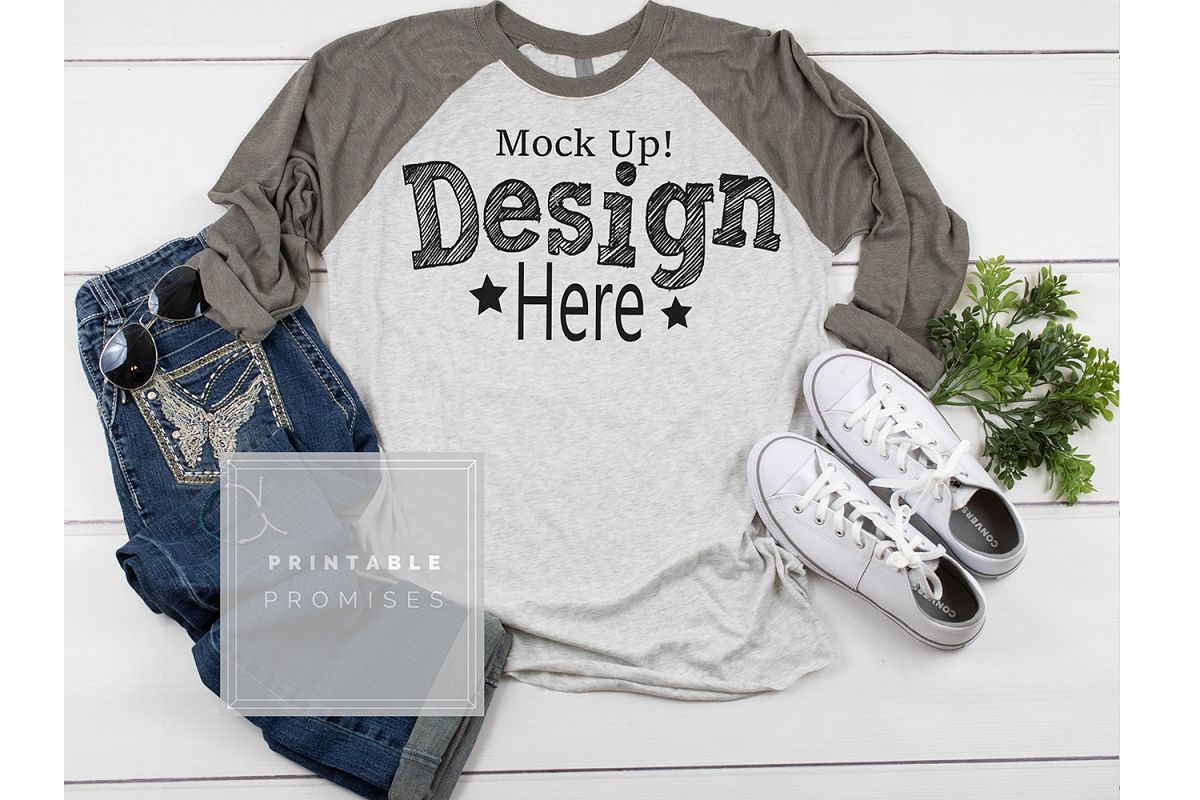 Raglan Mockup shirt Mockup Next Level Grey Shirt Mockup example image 1