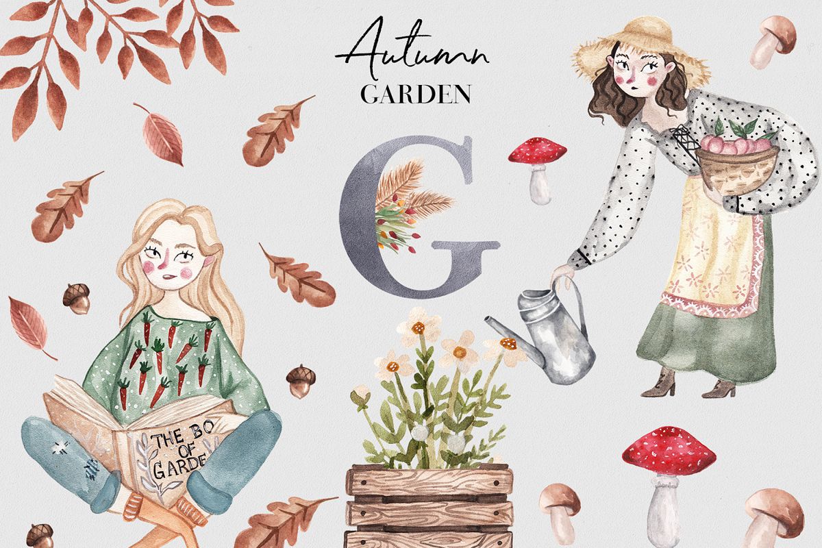 Autumn Garden Watercolor Collection example image 1