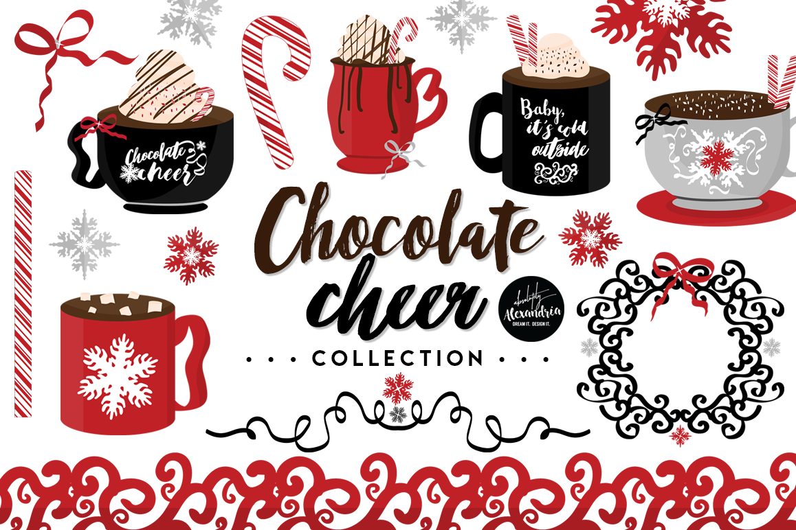 Chocolate Cheer Clipart Graphics & Digital Paper Patterns Bundle example image 1