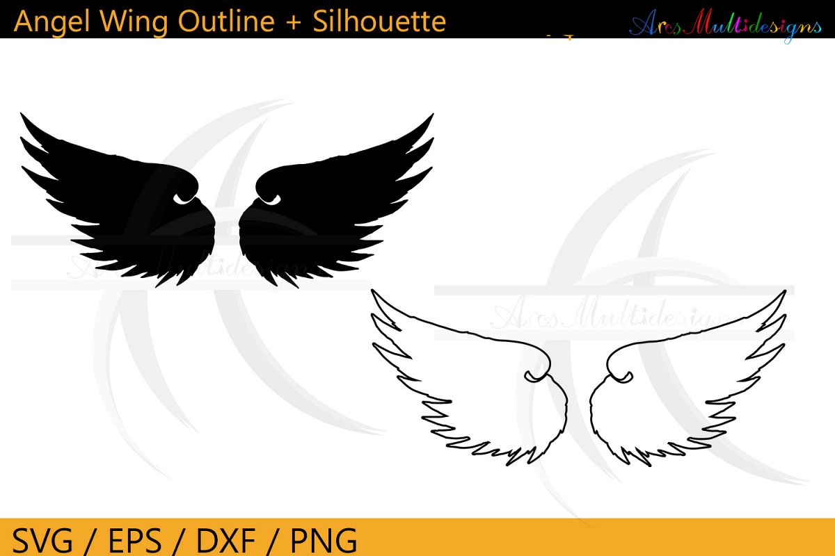 angel wings outline svg / angel wings silhouette svg (235476) | Other | Design Bundles