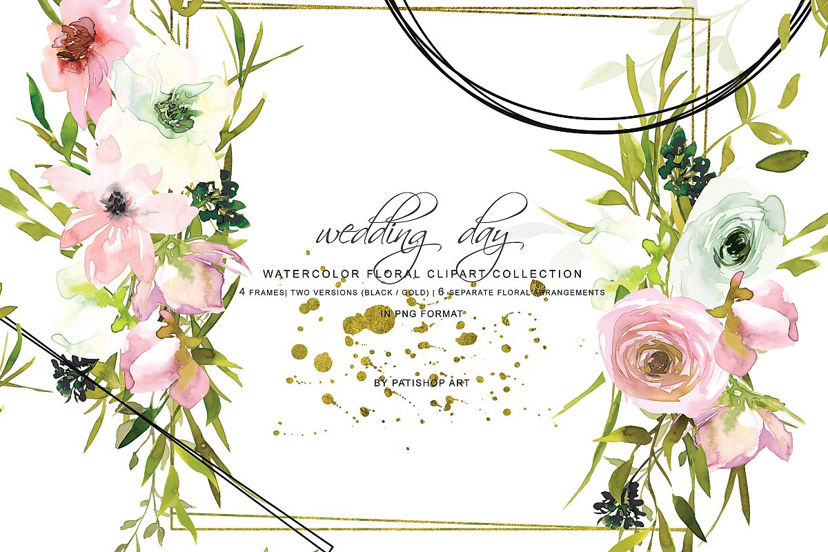 Hand Painted Watercolor Blush and White Rose Clipart example image 1