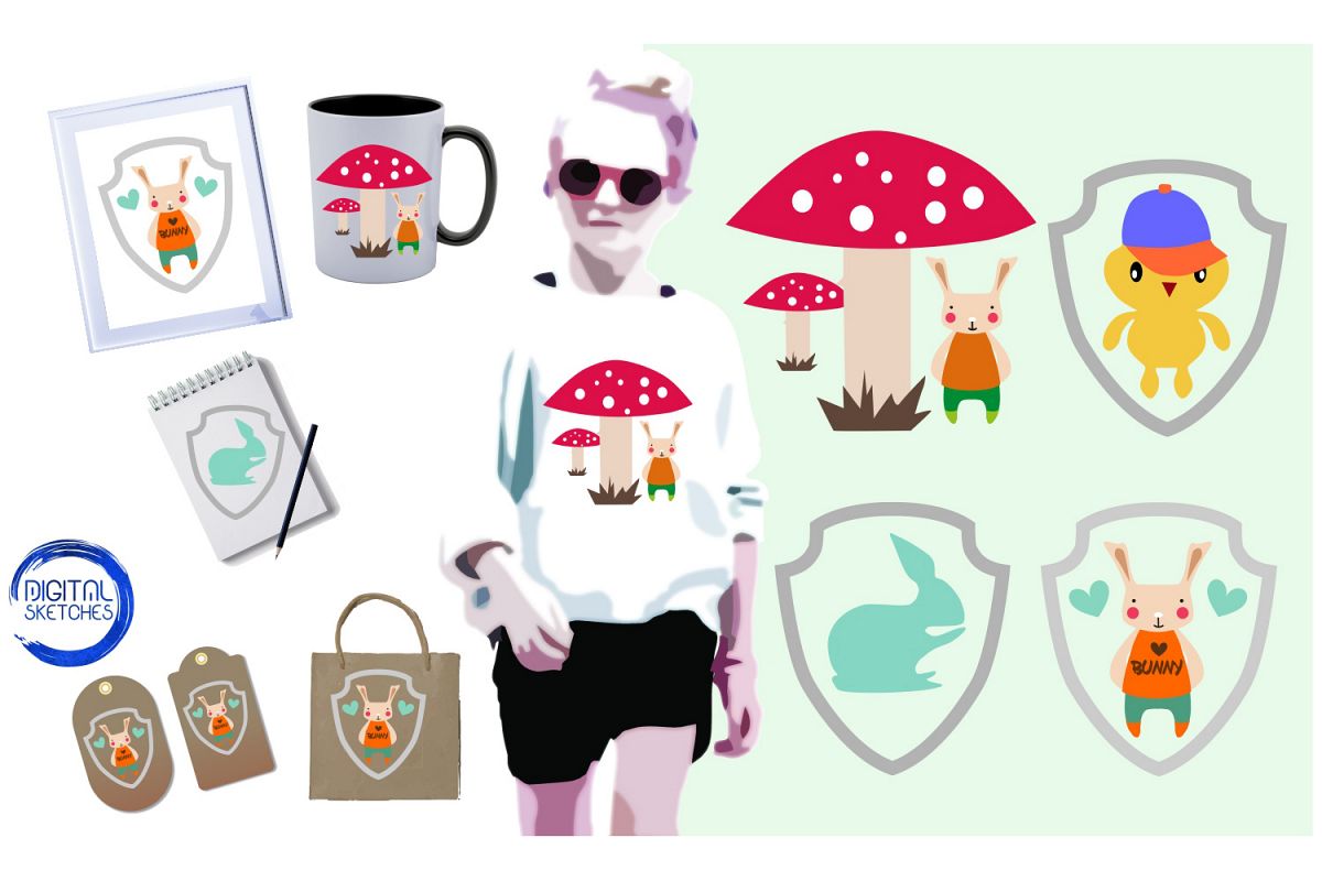 Animals Easter Collection Easter Bunny Cute Mushrooms example image 1