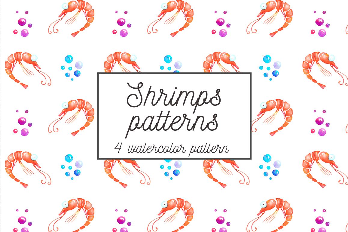Shrimps watercolor patterns set example image 1