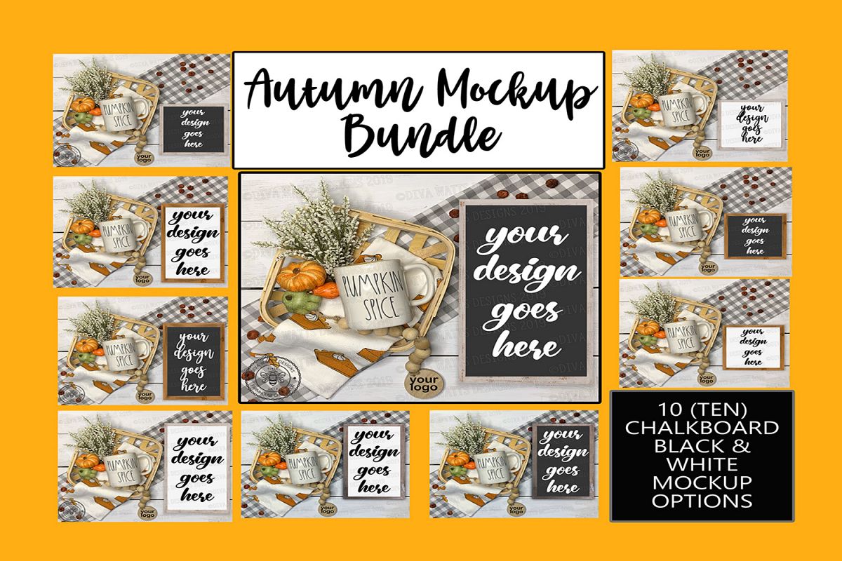 Set of 10 Fall Sign Mockups Featuring Pumpkin Spice Mockup example image 1