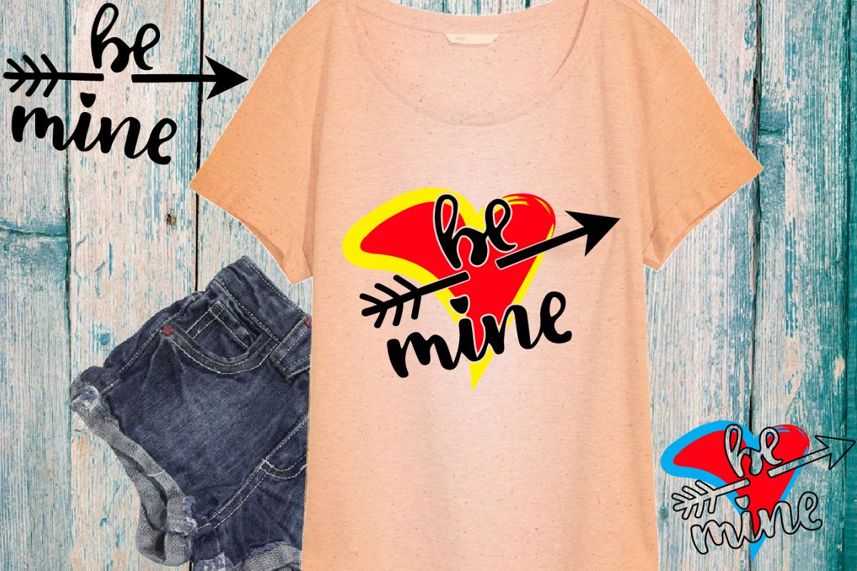 Be mine SVG love heart Valentines Day Arrow -70sv example image 1
