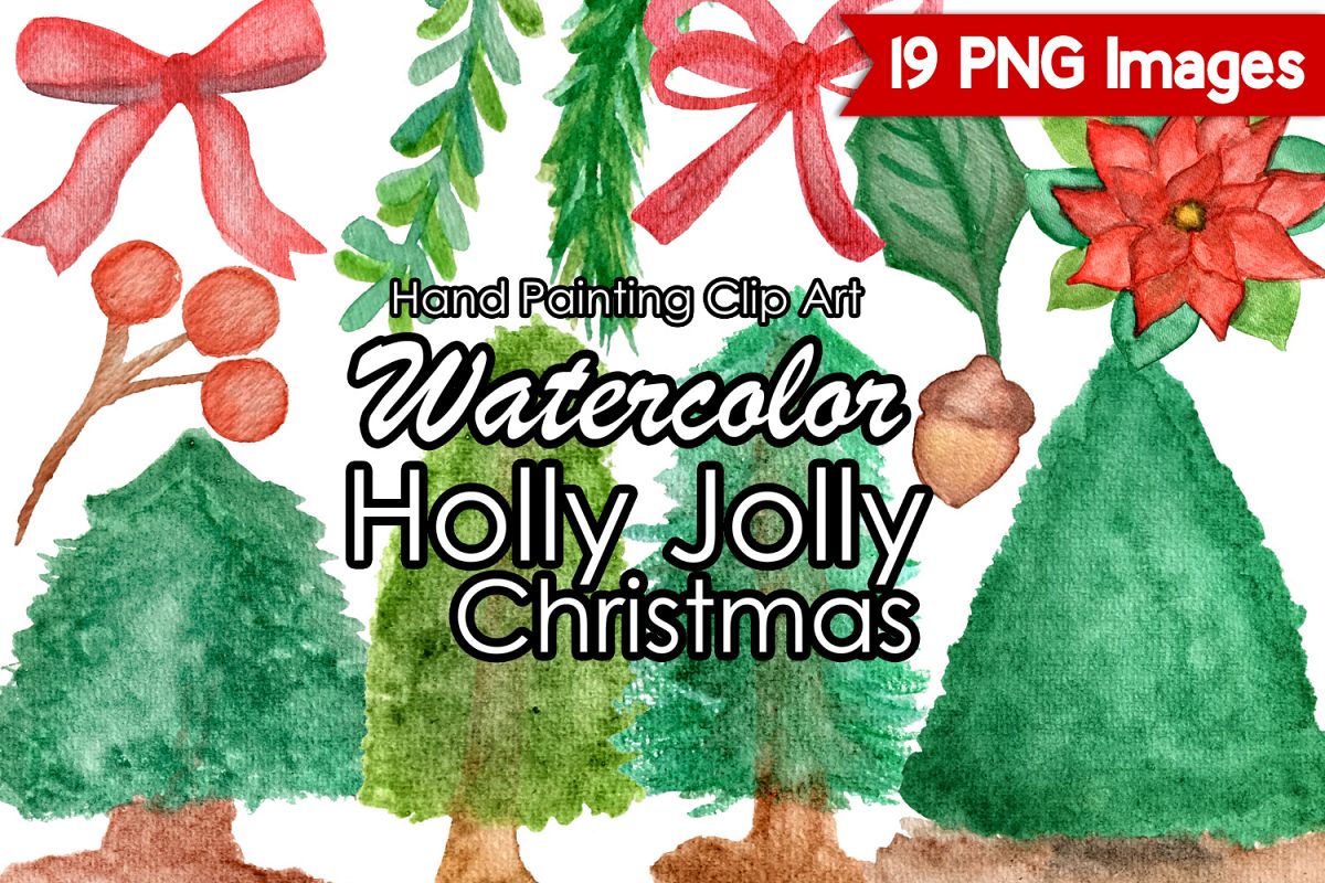 Watercolor Christmas Clipart, Holly Jolly Christmas Clip Art example image 1
