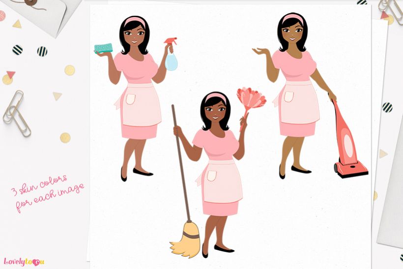 Woman cleaning character clip art L184 Wendy example image 1