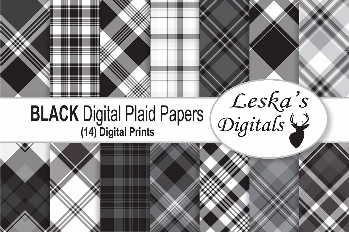 Black Plaid Digital Papers example image 1