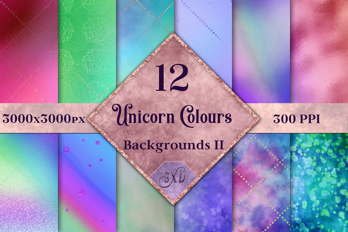 Unicorn Colours Backgrounds II - 12 Image Set example image 1