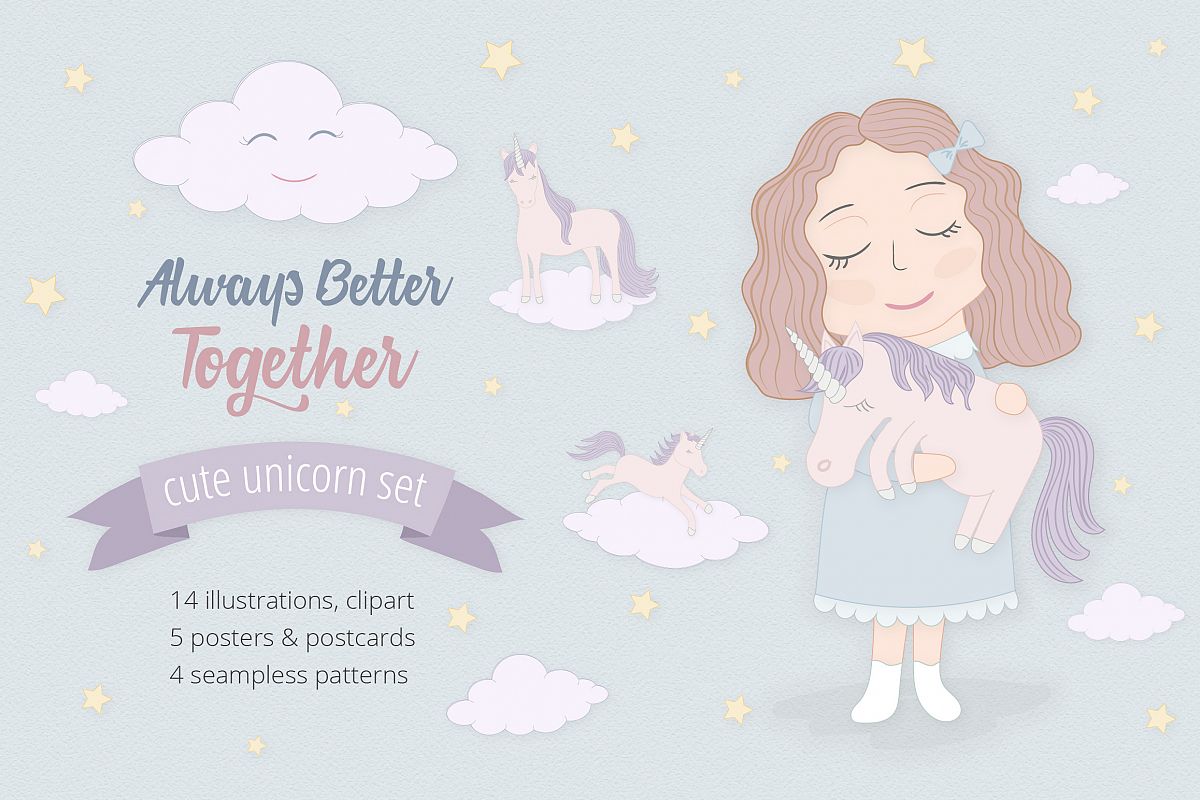 Cute Funny Unicorn Illustration Set example image 1