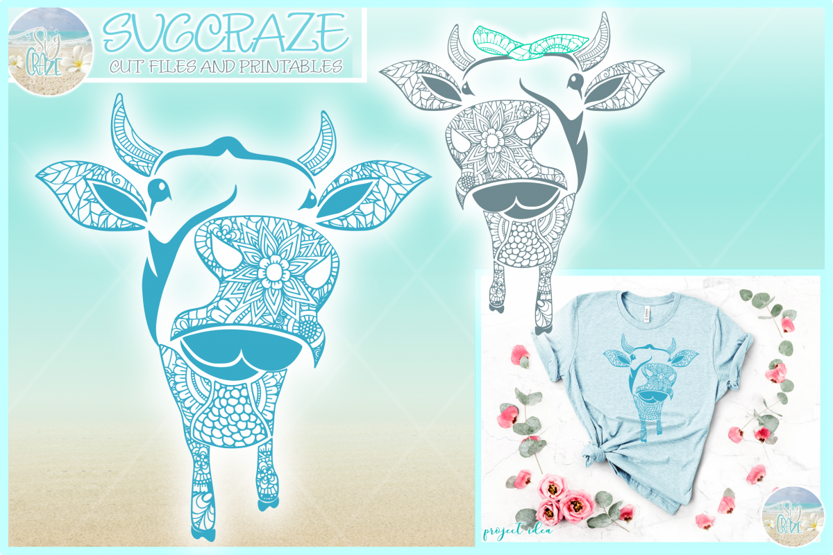 Download Cow Mandala with Bow Zentangle Svg Dxf Eps Png Pdf (220123 ...