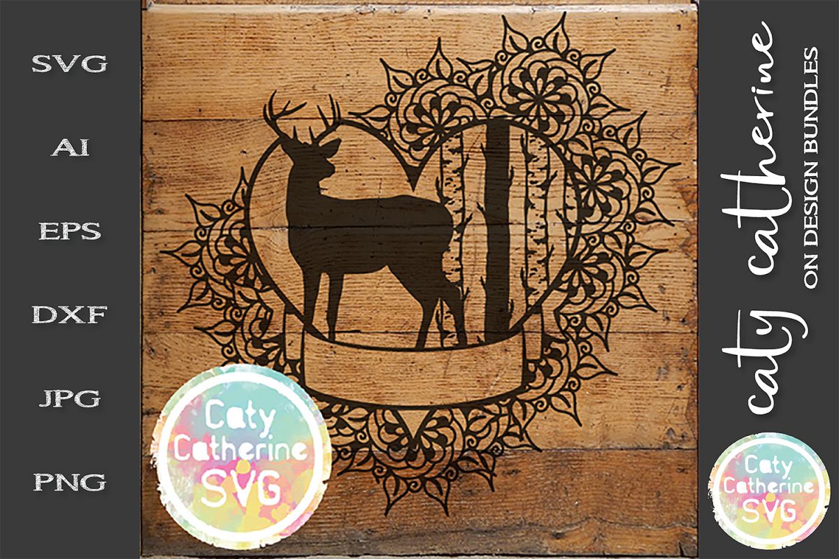 Deer Birch Tree Love Heart Banner Frame SVG Cut File example image 1