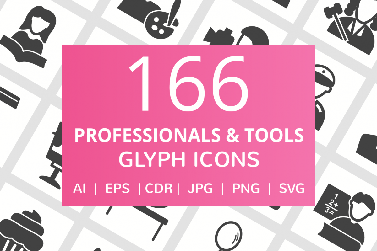 166 Professionals & their tools Glyph Icons example image 1