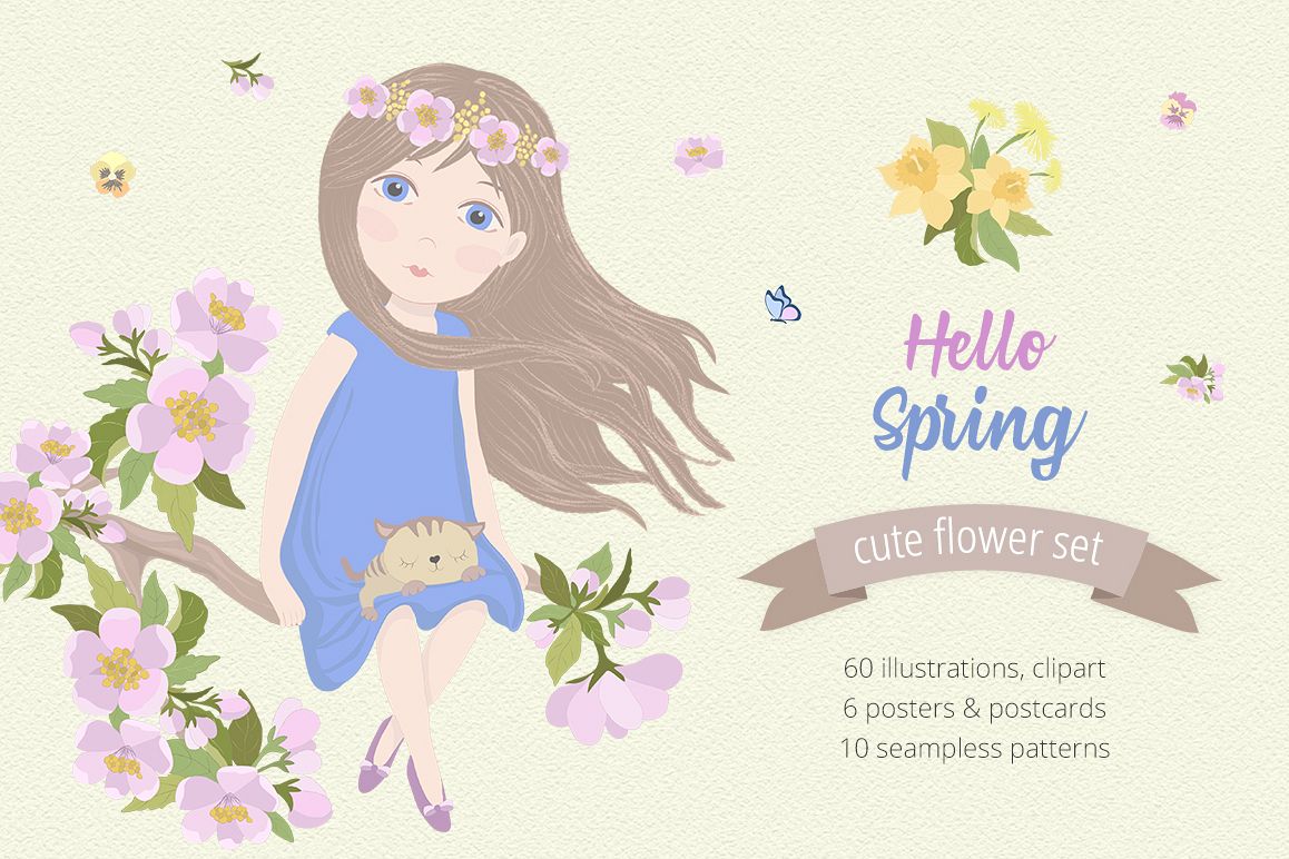 Hello Spring Illustration Set example image 1