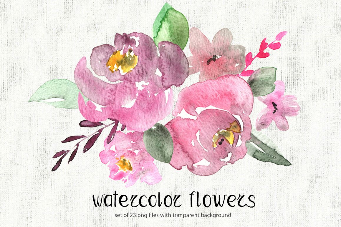 Watercolor pastel flowers set example image 1