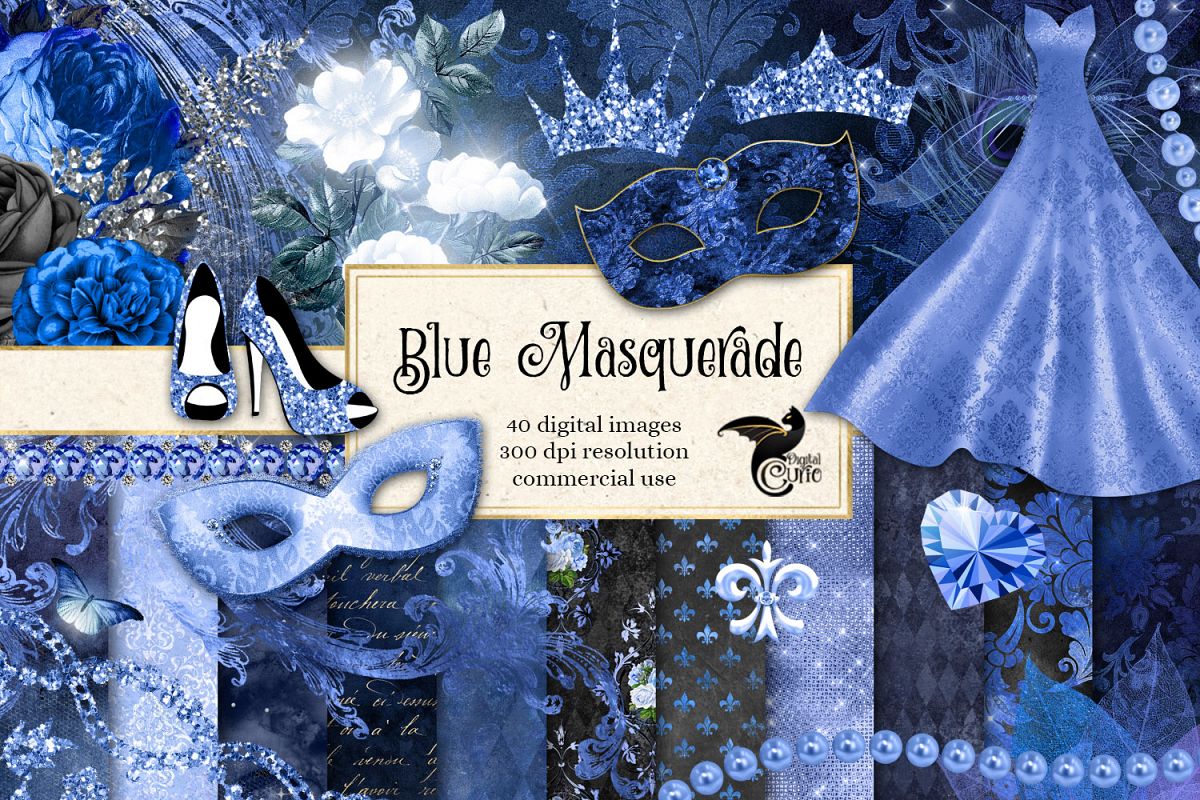 Blue Masquerade Digital Scrapbooking Kit example image 1