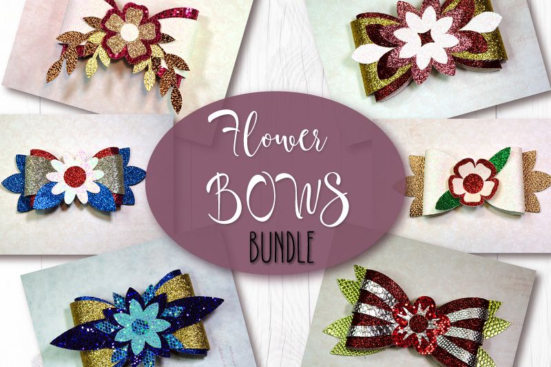 6 Hair bow template SVG, Flower faux leather bow template example image 1