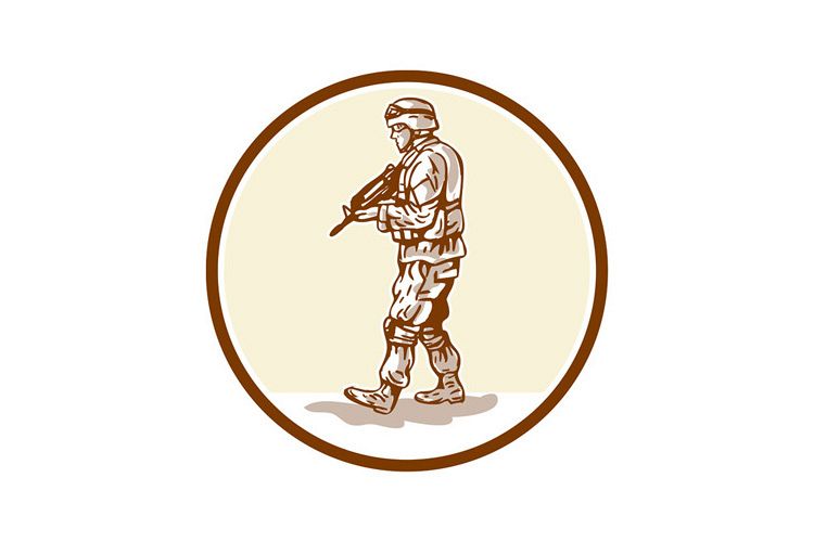 American Soldier Rifle Walking Circle Cartoon example image 1