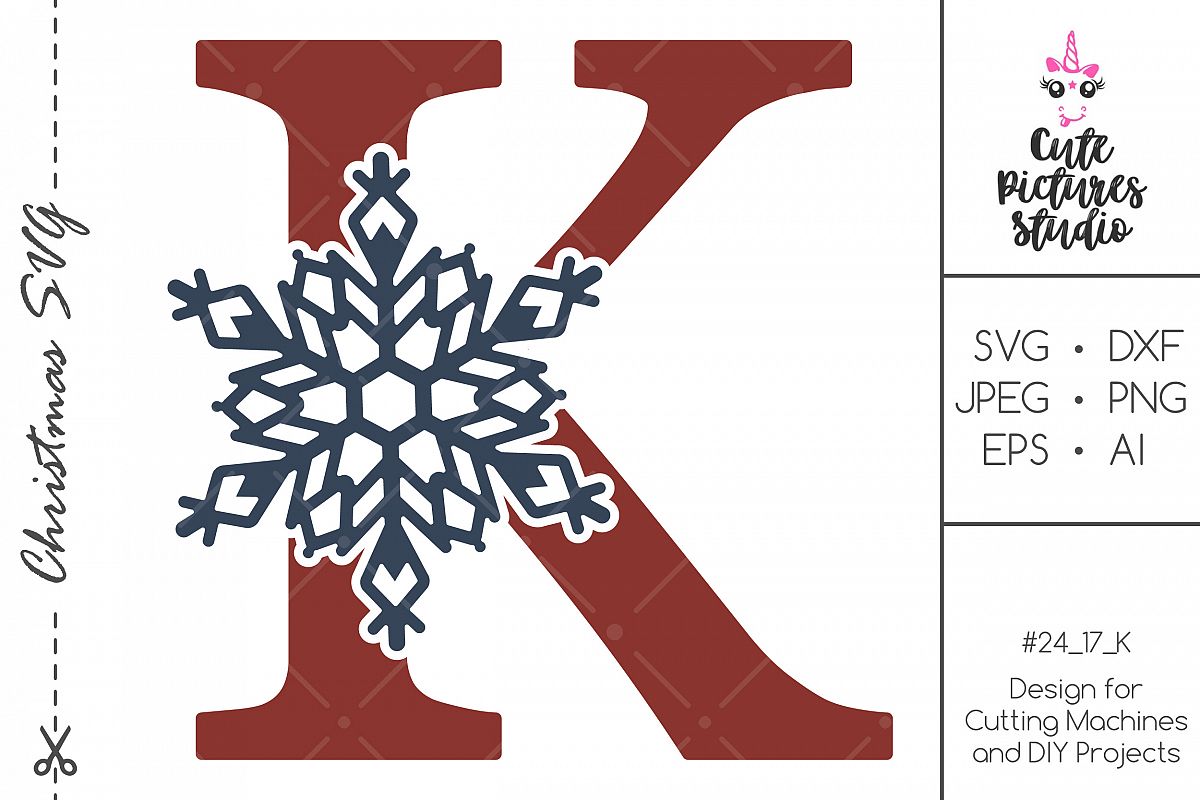 Download Christmas monogram svg. Snowflake letter 'K' SVG, DXF, PNG