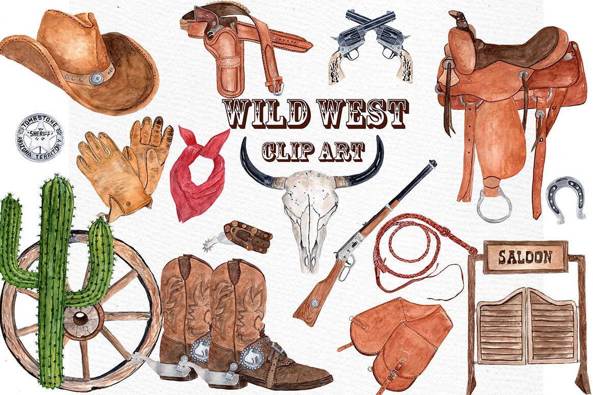 Watercolor Cowboy Clipart example image 1