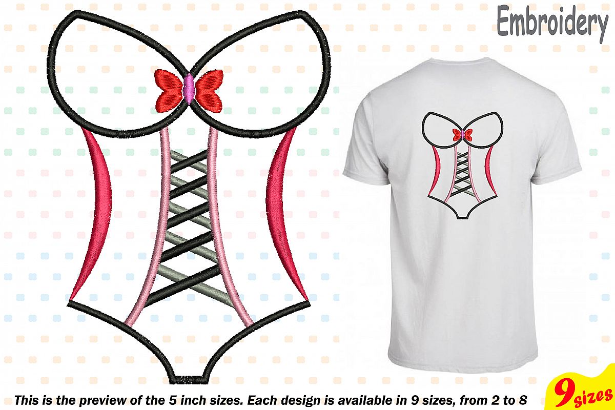 Corset Lingerie Embroidery Design Machine Instant Download Commercial Use digital file icon symbol sign bow bachelorett sexy underwear 187b example image 1
