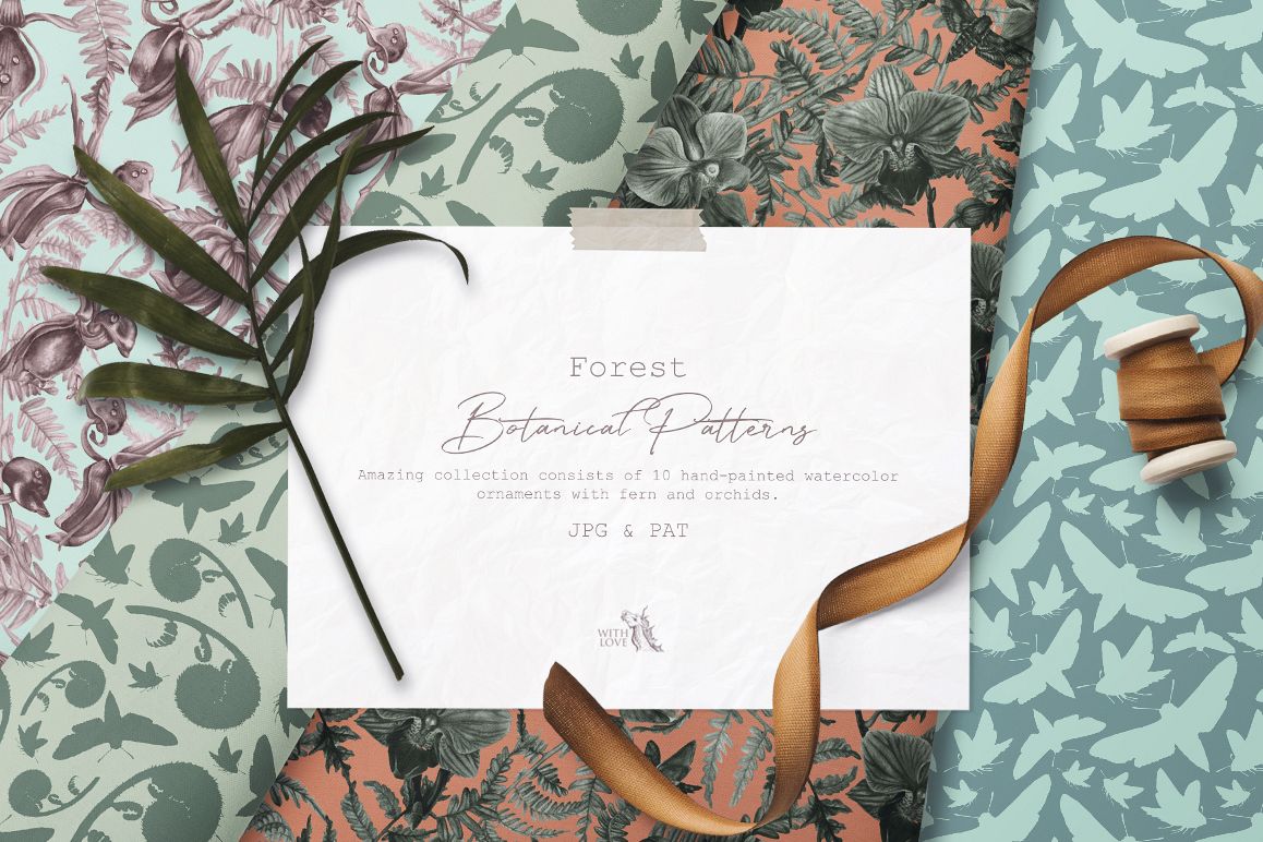Forest Botanical Watercolor Patterns example image 1