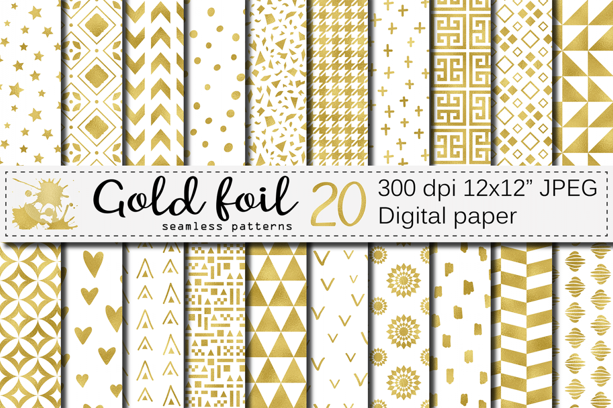 Gold foil seamless geometric patterns / Gold digital paper example image 1
