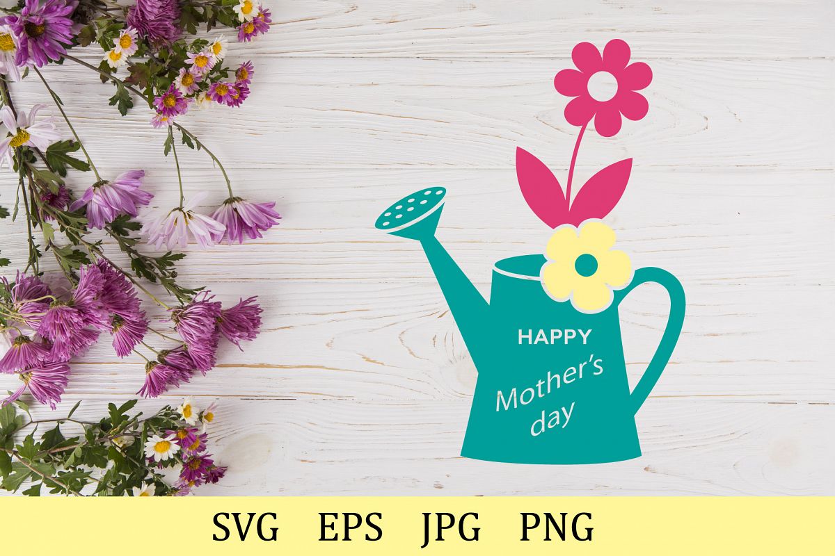 Happy Mother's day, flowers in a watering can, monogram example image 1